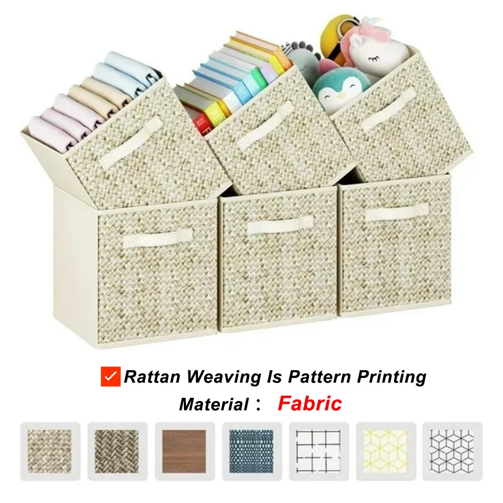 Werseon 11 Inch Storage Cubes with Handle, Set of 6 Foldable Cube Storage Bins, Collapsible Fabric Storage Boxes for Organizing Closet Bins-Beige