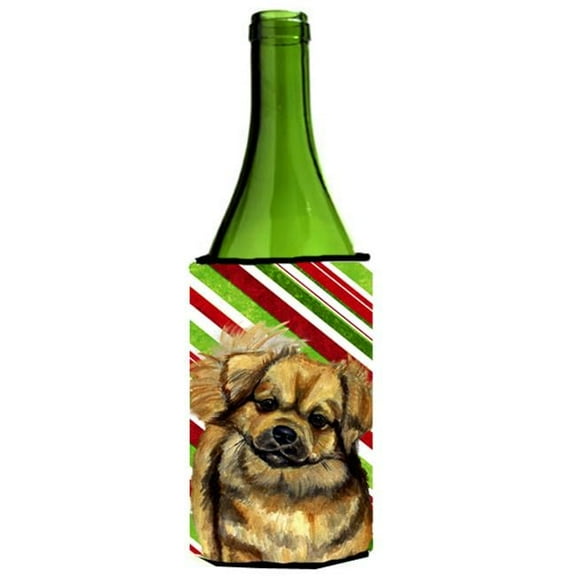 Tibetan Spaniel Candy Cane Holiday Christmas Wine bottle sleeve Hugger - 24 oz.