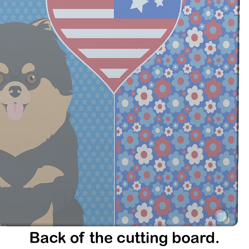 Black and Tan Pomeranian Glass Cutting Board Large 12 in x 15 in