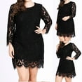 thumbnail image 2 of Ikevan Womens O-Nack Plus Size Solid Color Long Sleeve Lace Dress, 2 of 6