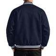 thumbnail image 3 of TOMVIGX Mens Fleece Varsity Jacket Button Down College Style Sports Jacket Warm Polar Fleece Windbreaker Retro Striped Stand Collar Baseball Coat Casual Letterman Bomber Outerwear Navy XL, 3 of 4