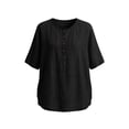 thumbnail image 6 of Women's Solid Short Sleeve Linen Blouse Button Neckline Shirt Summer Casual Top, 6 of 6