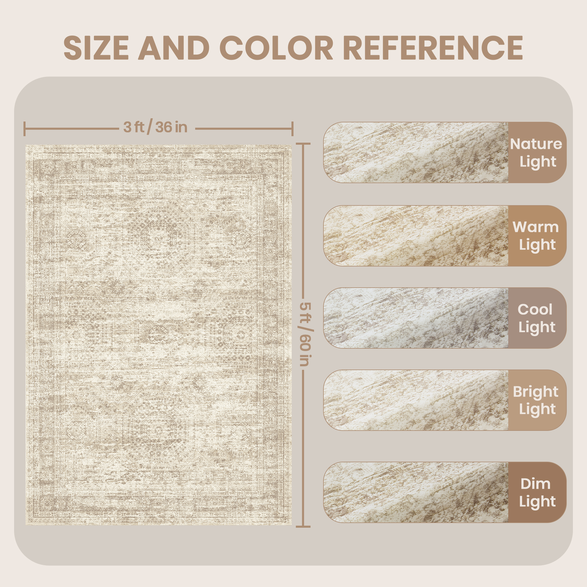 Roxstand Washable Rugs 3x5, Vintage Distressed Small Area Rugs for Kitchen Floor Entryway, Non Slip Accent Door Mat (3'x5', Beige)