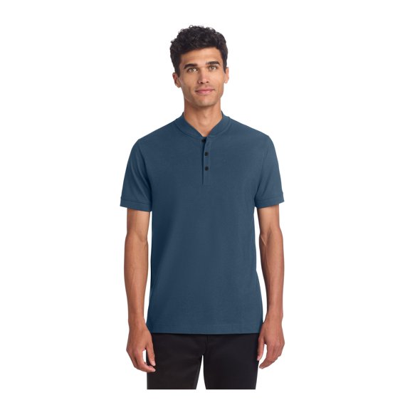MERCER METTLE Unisex Stretch Pique Henley | Moisture Wicking Polo for Men & Women, Casual Lightweight Henley for Work - Insignia Blue S