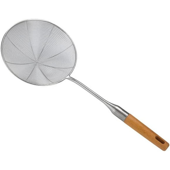 SHAR Écumoire de cuisine en acier inoxydable,cumoire araignée large de 16 cm avec manche en bois,louche écumoire araignée en acier inoxydable pour la cuisson et la friture.