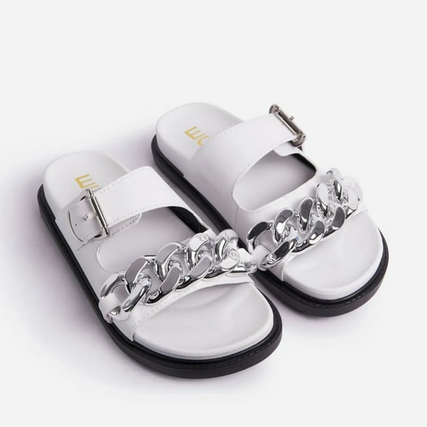 XZNGL Ladies Slippers Summer Metal Chain Casual Outer Wear
