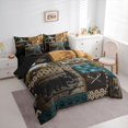 thumbnail image 2 of Castle Fairy Rustic Wood Patchwork Wildlife Full Size Bedding Sets 7 Pieces,Bear Deer Cabin Pine Paw Full Size Bed in a Bag,Teal Tan Brown,Black Reversible, 2 of 7