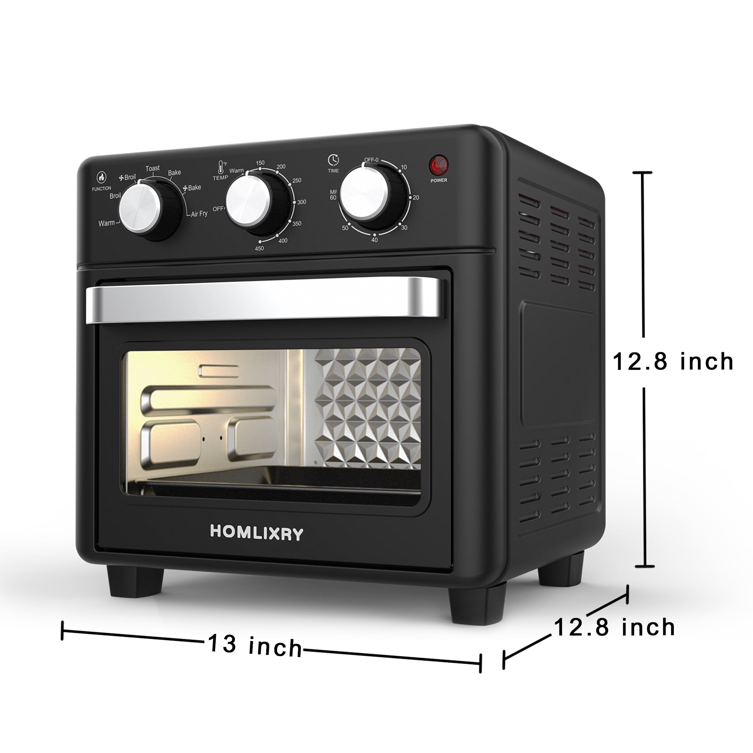 Homlixry Air Fryer Toaster Oven Combo, 14QT 7 in 1 Oil-Less Air Fryer with Warm, Broil, Toast, Bake, Air Fry, Black