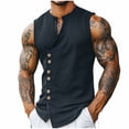 thumbnail image 3 of TaTaai Mens Linen Like Sleeveless Vest Stand Collar Button Up Retro Breathable Quick Dry for Running Cycling Hiking Outdoor Gift, 3 of 6