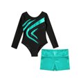 thumbnail image 3 of iiniim Kids Girls Shiny Diamonds Long Sleeve Gymnastics Leotard Bodysuit with Colorful Shorts Set Dancewear Blue Green 10, 3 of 7