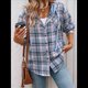 thumbnail image 4 of Sudadera con Capucha A Cuadros Estilo para Mujer, de Larga, con Botones y Cordón, Informal, para Otoño, con Bolsillo. Azul XXL, 4 of 10