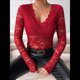 thumbnail image 4 of Blusas de Larga para Mujer, Elegantes, con Encaje de Crochet, Bordadas y Caladas, Moda 2025. Rojo S, 4 of 7