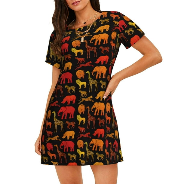 Fotbe Animal Bata de Dormir para Mujer con Estampado, Camisón de Algodón de Manga Corta, Ropa de Dormir Casual