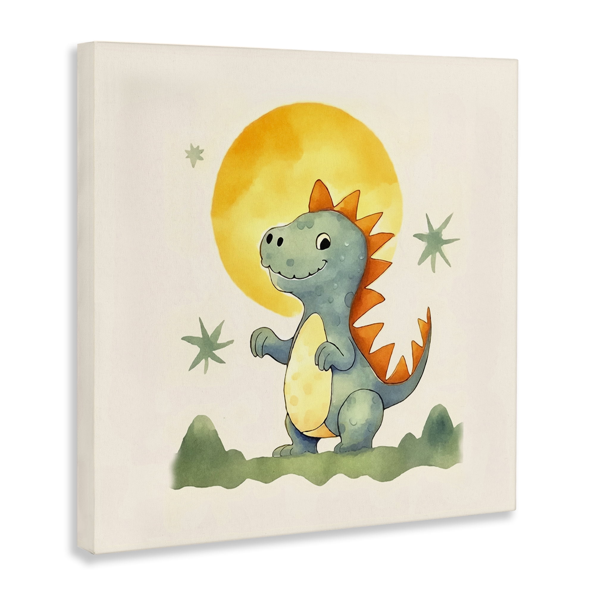 Stupell Industries Dino Under Moonlight Animals Painting Wrapped Canvas Art Print Wall Art, 36 x 36