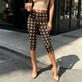 thumbnail image 4 of Women's Polka Dot Capri Leggings Fold Over High Waist Tummy Control Workout Yoga Pants Split Hem Knee Length Soft Stretch Casual Pants Brown, 4 of 7