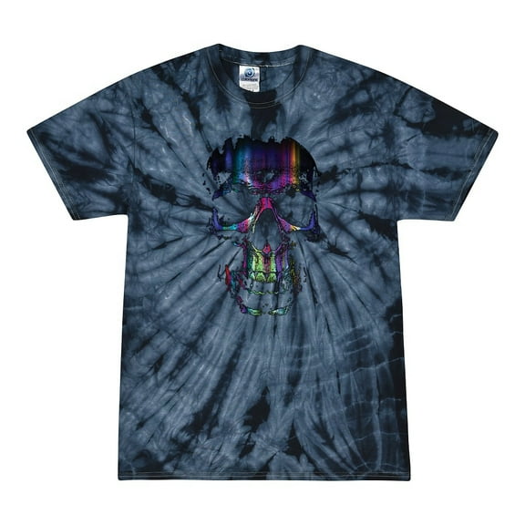 Wild Bobby, Rainbow Colored Skull in the Shadows, Pop Culture, Tie-Dye Tees, Spiral Navy, Large