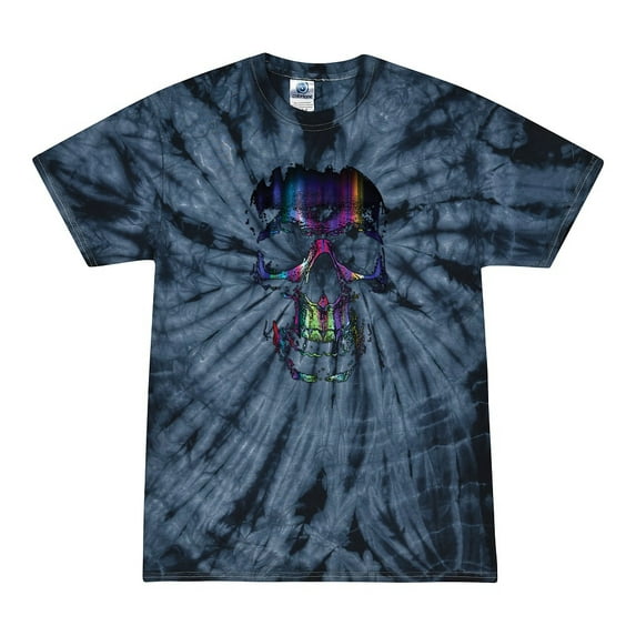Wild Bobby, Rainbow Colored Skull in the Shadows, Pop Culture, Tie-Dye Tees, Spiral Navy, Small