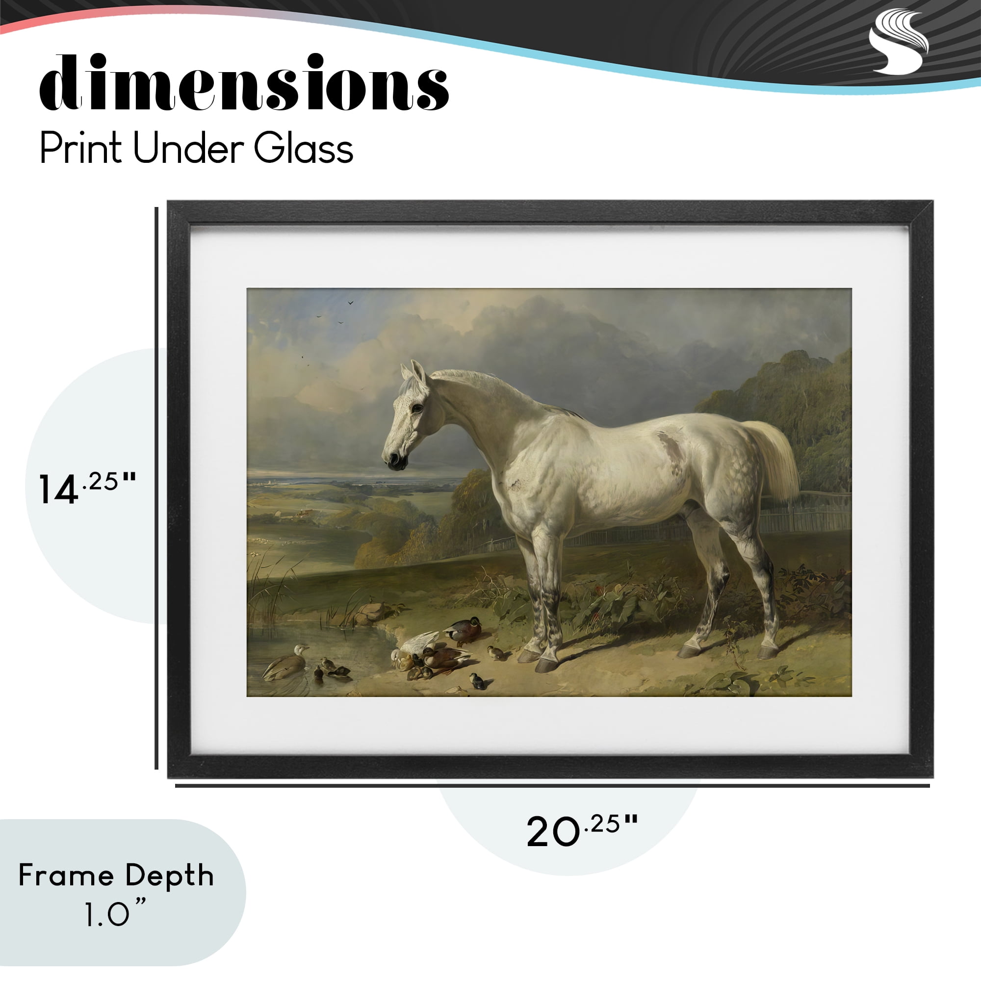 Stupell Industries Grey Horse And Ducks In Landscape Black Framed Print Under Glass, design by Tina LeCour