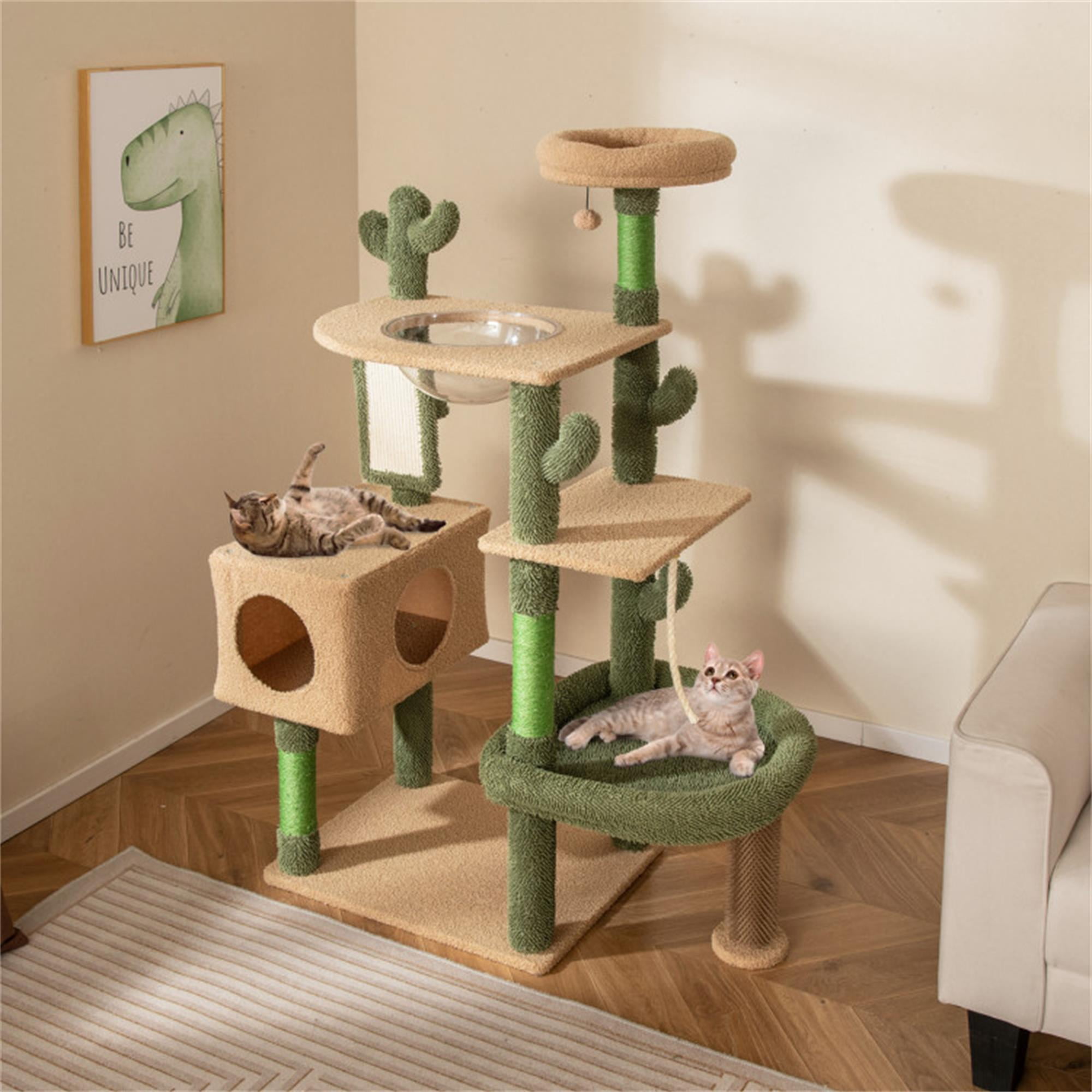 Pefilos 59" Cactus Cat Tree Tower for Indoor Cats, Multi-Level Cat Condo, Cat Tree House with Space Capsule, Sisal Scratching Posts and Board, Green Pefilos 59" Cactus Cat Tree Tower for Indoor Cats, Multi-Level Cat Condo, Cat Tree House with Space Capsule, Sisal Scratching Posts and Board, Green