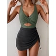 thumbnail image 5 of Women’s One Piece Swimdress Swimsuit Mesh Sarong Wrap Skirt Tummy Control V Neck Cutout Bathing Suit Drawstring Swimwear, 5 of 6