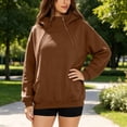 thumbnail image 5 of Hurxie Women's Lightweight Hoodies Full Zip Up Oversized Sweatshirts with Pockets Long Sleeve Thin Casual Hooded Jackets Brown,3XL, 5 of 6