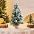 thumbnail image 2 of Mini Christmas Tree Desktop Decor - 12 Inch Snow Flocked Artificial Pine Tree with Burlap Base, Tabletop Xmas Tree for Holiday Home Office Party, and Anthropology Home Decor, 2 of 4