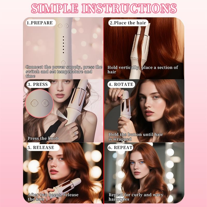Automatic Hair Curler with 4 Temperature Settings, Auto-Rotating Ceramic Curling Iron with Anti-Tangle & Anti-Scald Design
