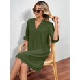 thumbnail image 5 of Shirts Dress for Women V Neck Short Sleeves Casual Flowy Summer Beach Vacation Shifts Green S, 5 of 8