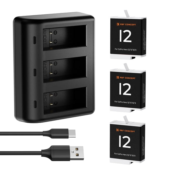 K&F Concept 3-Pack 1730mAh Enduro Batteries with 3-Slot Charger Compatible with GoPro Hero 12, GoPro Hero 11, GoPro Hero 10, GoPro Hero 9 Black Camera
