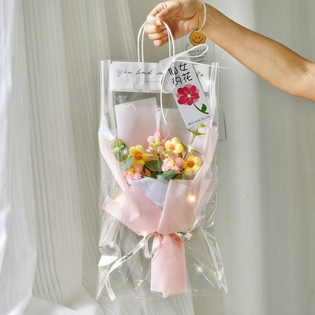 Ramo de rosas y claveles de lana tejido a mano con girasoles creativos, regalo de cumpleaños para novias, Navidad
