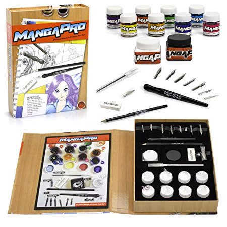 Ink Drawing Sets - Art Drawing Set- 24 Pc Manga Animation and Comic Tool Set with Ink, Watercolors, Knives, Pen and Nibs, Eraser, and Pencils