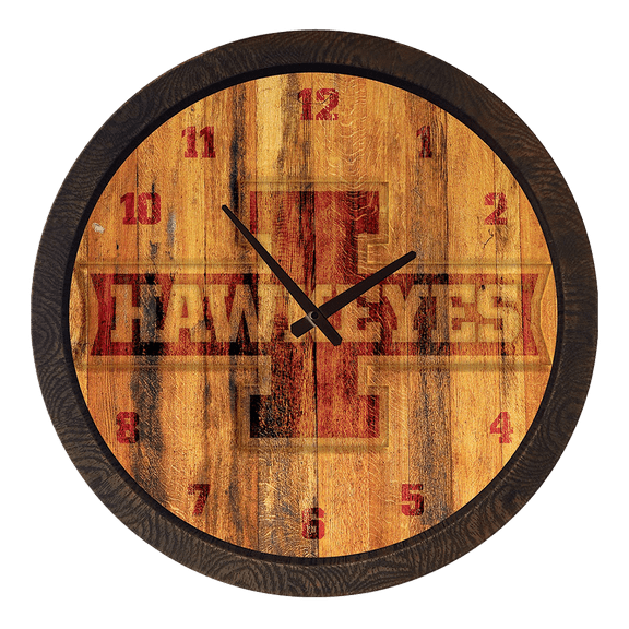 Iowa Hawkeyes: Block I - Weathered "Faux" Barrel Top Wall Clock