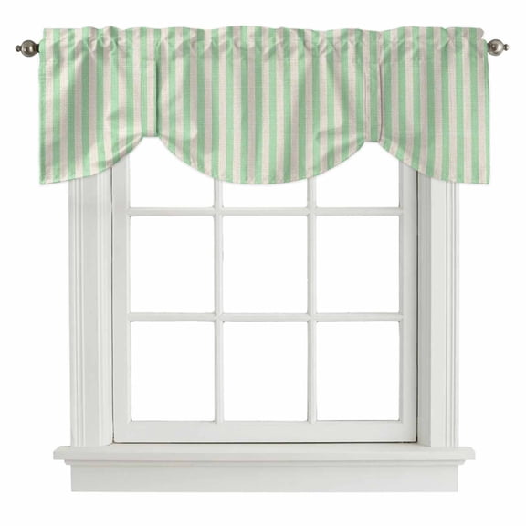 Sage Green Striped Tie Up Valance Curtains for Windows, Kitchen Curtains Window Shades, Modern Simple Farmhouse Beige Light Filtering Roman Curtain Valances for Bedroom/Bathroom/Cafe 54"x18"