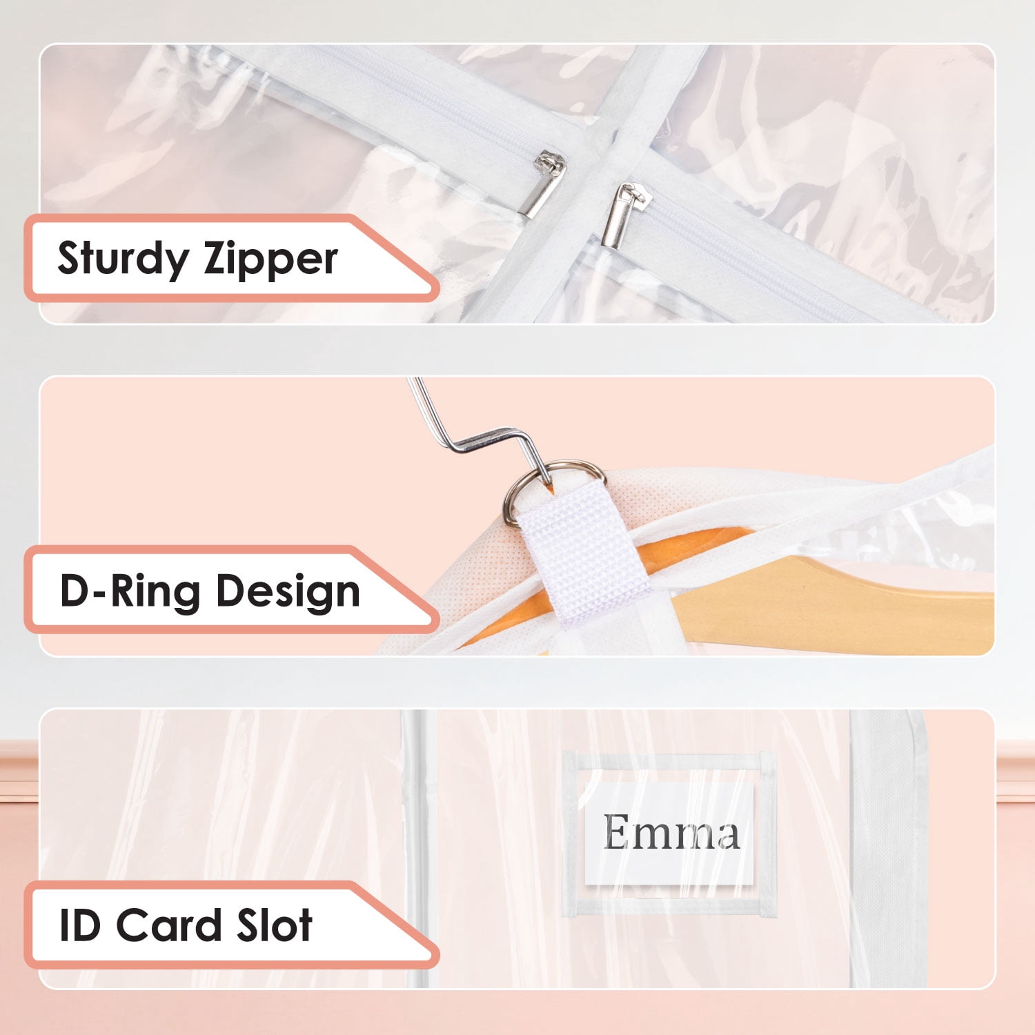 Mber 3-Pack 39" Dance Garment Bags For Dancers, Garment Bags For Dance Costumes, For Dance Competitions, with 4 Medium Clear Zipper Pockets, Clear