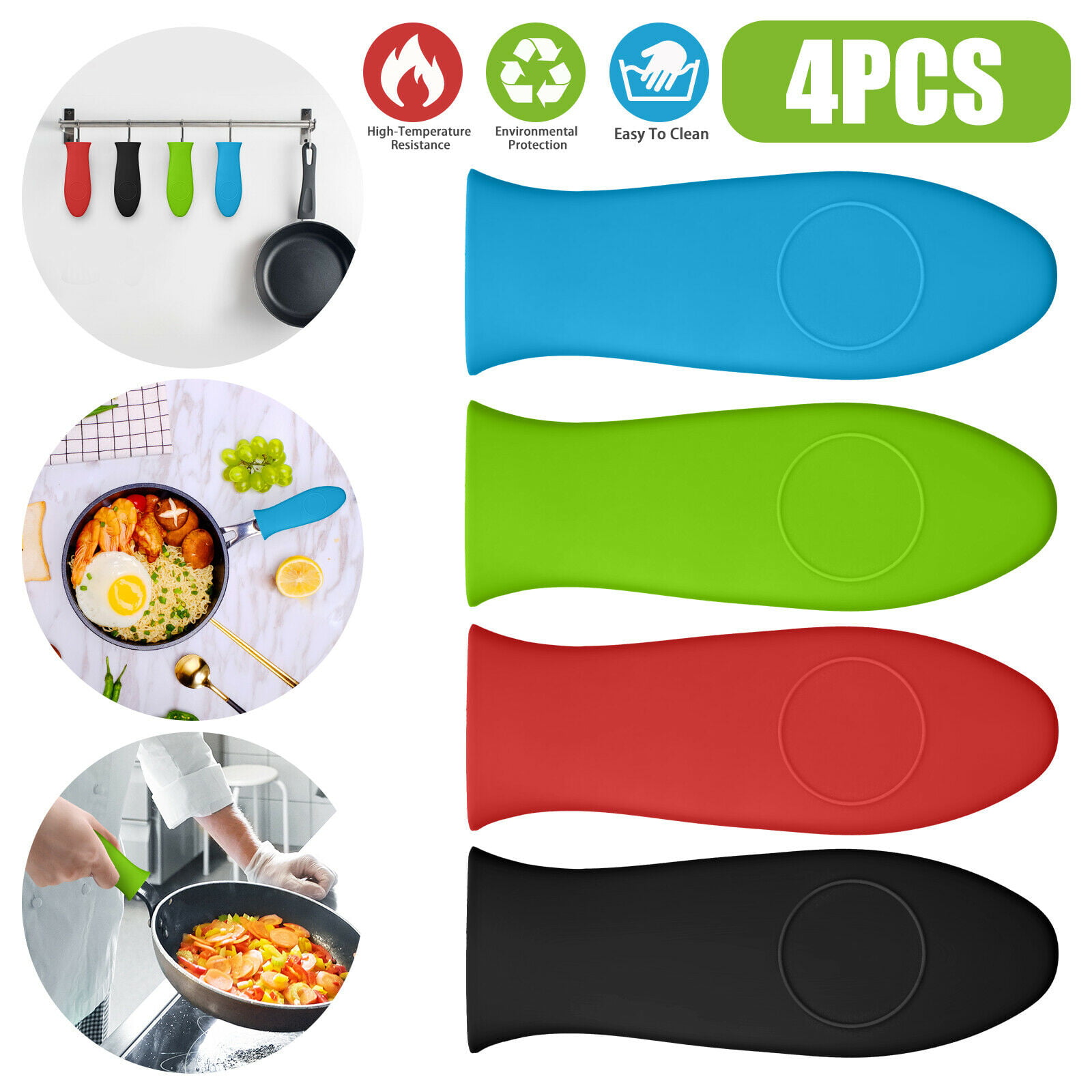 4Pcs Silicone Pot Holder Cast Iron Hot Skillet Handle Cover Pan Sleeve Kitchen 