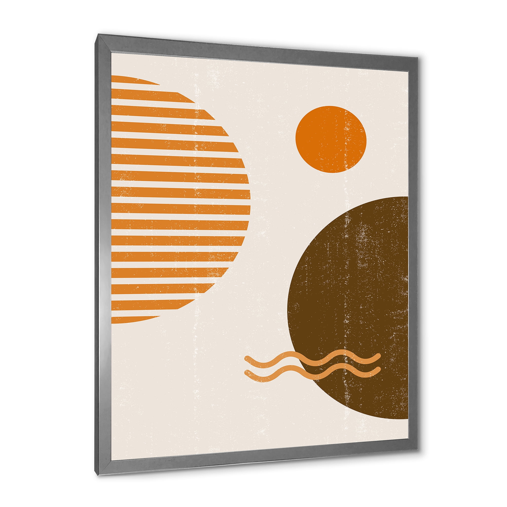 Designart 'Abstract Minimal Moon and Sun In Earth Tones III' Modern Framed Art Print