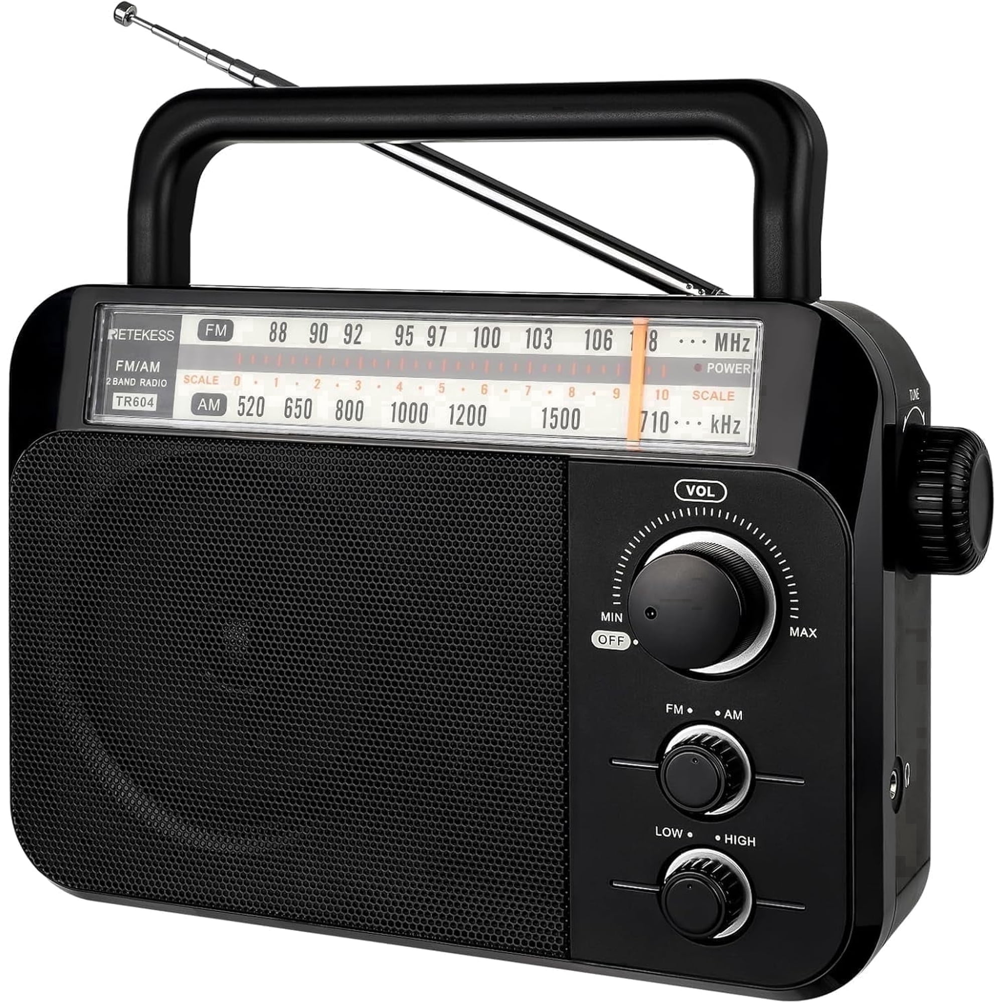 Retekess TR604 Portable AM FM Radio with Best Reception,D Battery Operated or AC Power,Large Dial,High/Low Tone Mode,Big Speaker,Earphone Jack,for Home,Picnic,Senior
