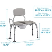 NOVA Padded Tub Transfer Bench for Bath or Shower with Commode Opening, Seat & Backrest Removable & Reversible, with Commode Bucket & Lid