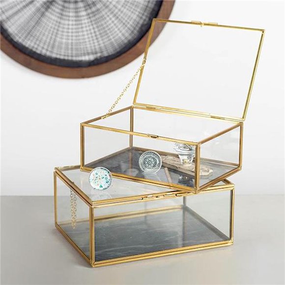 Boîtes à Bijoux en Verre Transparent avec Cadres en Métal Doré - Ensemble de 2