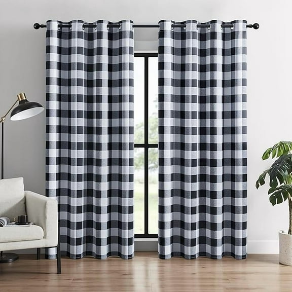 100% Blackout Curtains – Classic Black And White Buffalo Plaid Curtains, Thermal Insulated, Nosie Reduce, For Bedroom And Living Room, Gingham Curtains 26"W x 54"L (Pack of 2)