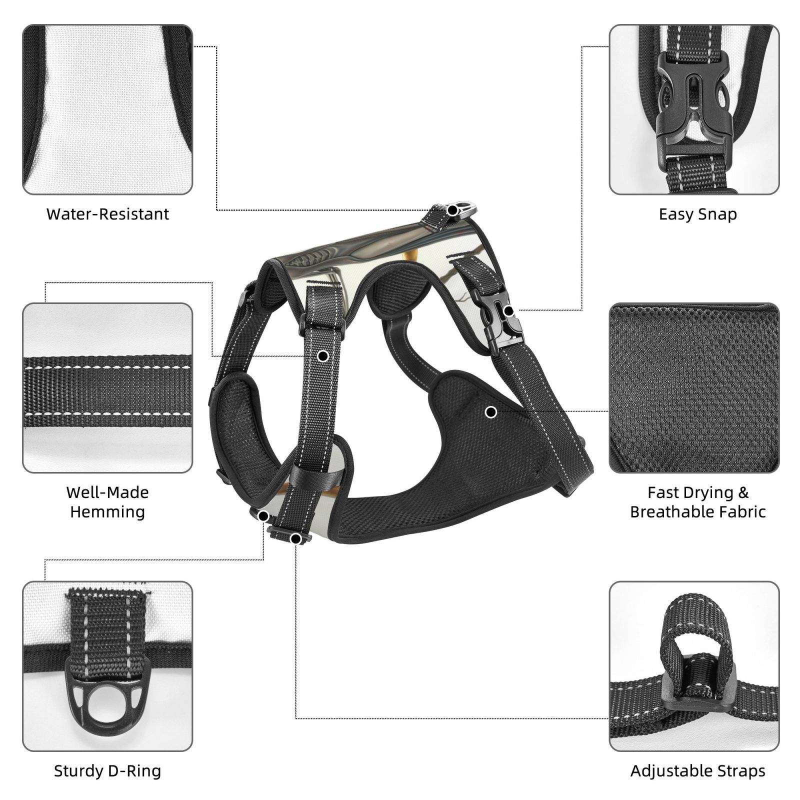 Kdxio Gothic Skeleton With Roses Print No Pull Dog Harness Adjustable Reflective Oxford Easy Control Medium Large Dog Harness for Training and Everyday-Large