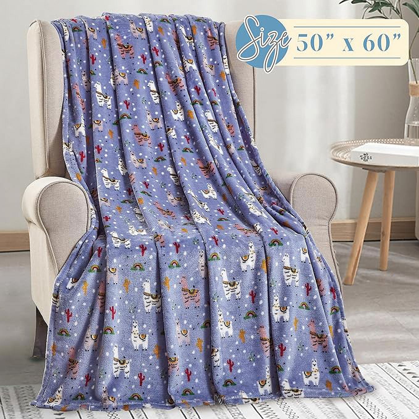 Elegant Comfort Holiday Lightweight Printed Throw Blanket- All Season, Soft, Cozy and Plush- Decorative Throw Blankets, Perfect for Lounging, 50 x 60 inches, Llama, Throw Blanket
