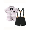 thumbnail image 2 of CARETOO Toddler Baby Boy Outfits 1-5T Short Sleeve Button Plaid Shirts Bowtie Suspender Shorts Formal Clothes Suits, 2 of 15