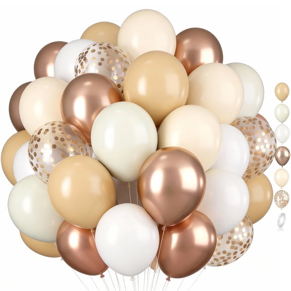 30Pcs 12 Inch Nude Cream Retro White Sand Balloons with Metallic Champagne Gold Confetti Latex Balloons for Birthday Wedding Baby Bridal Shower Party Decorations
