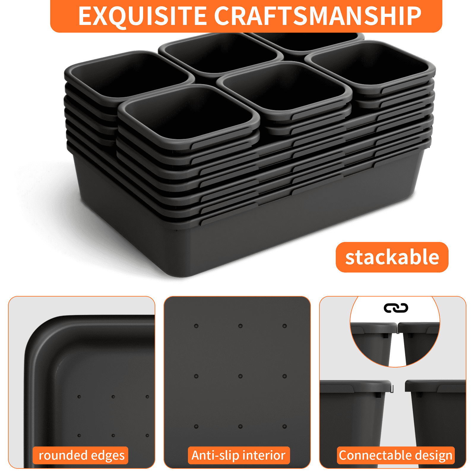 HAIDAIYA 45 Pack Plastic Drawer Organizer Trays, 3-Sizes Vanity and Desk Storage Bins, tool box Organizers for Makeup, Jewelry, Gadgets, Utensils, Black