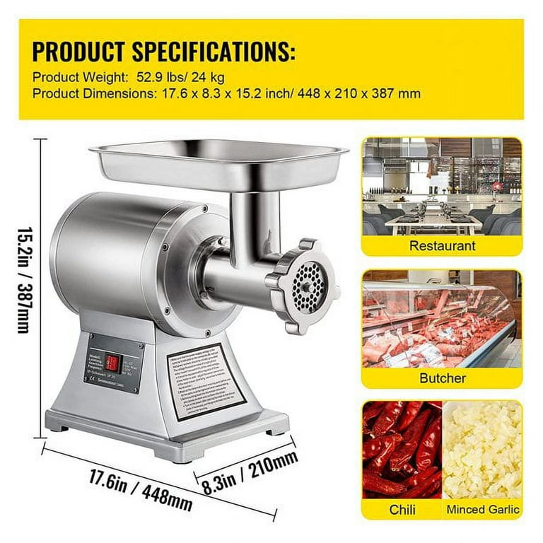  Tangkula Commercial Meat Grinder, 1.5 HP, 1100W, 551LB/h  Stainless Steel Electric Sausage Stuffer, 225RPM Heavy Duty Industrial Meat  Mincer w/2 Blades, Grinding Plates & Stuffing Tubes: Home & Kitchen