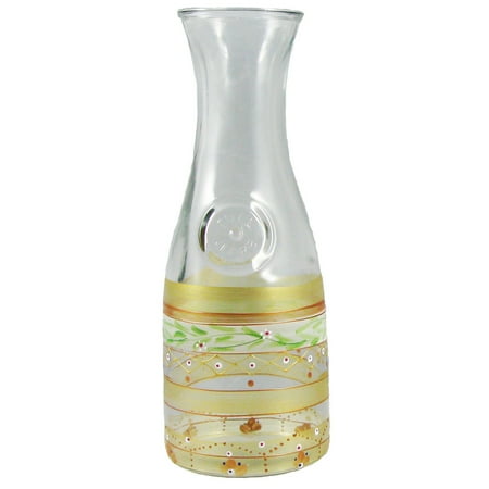 Gold Painted Glass - Mosaic Gold Garland and Stripes Hand Painted Glass Serving Carafe 34 Ounces