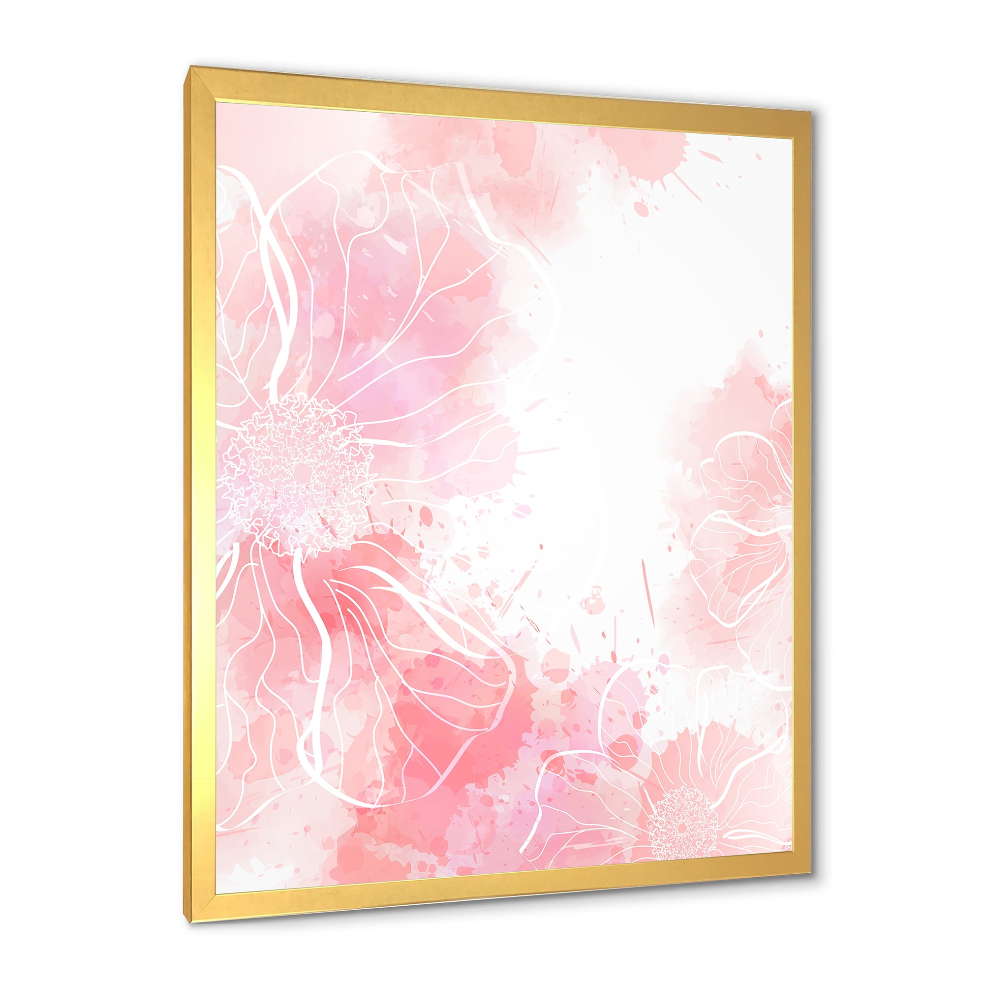 Designart 'Abstract Splashes of Pink Flowers I' Modern Framed Art Print