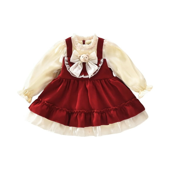 Sngxgn Girl's Long Sleeve Neck Dress Casual Flared Dresses(Red,12)