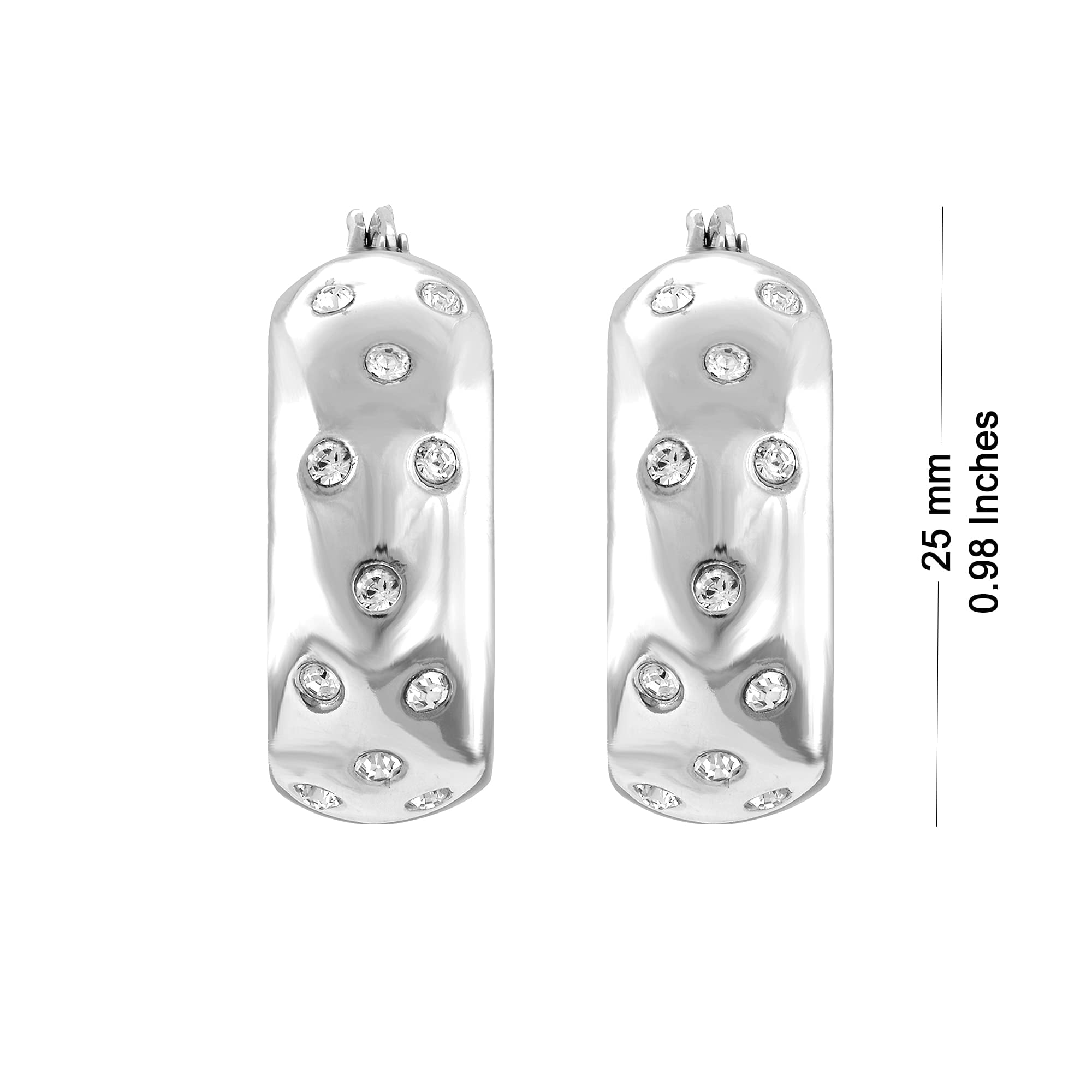 LeCalla 925 Sterling Silver Light-Weight Rhodium-Plated Round Click-Top Hoop Earrings for Women and Teen 25MM